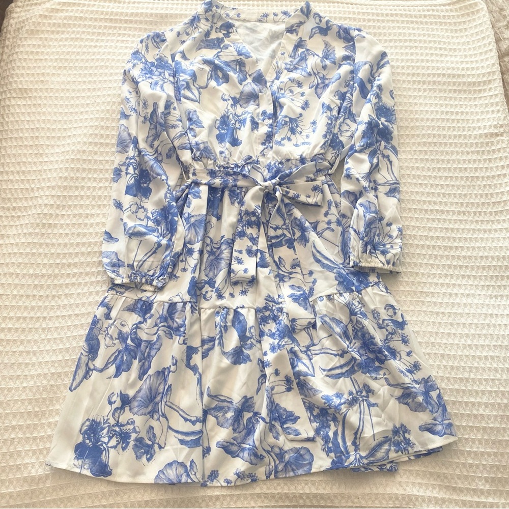 SHEIN Curve Blue and White Floral Dress